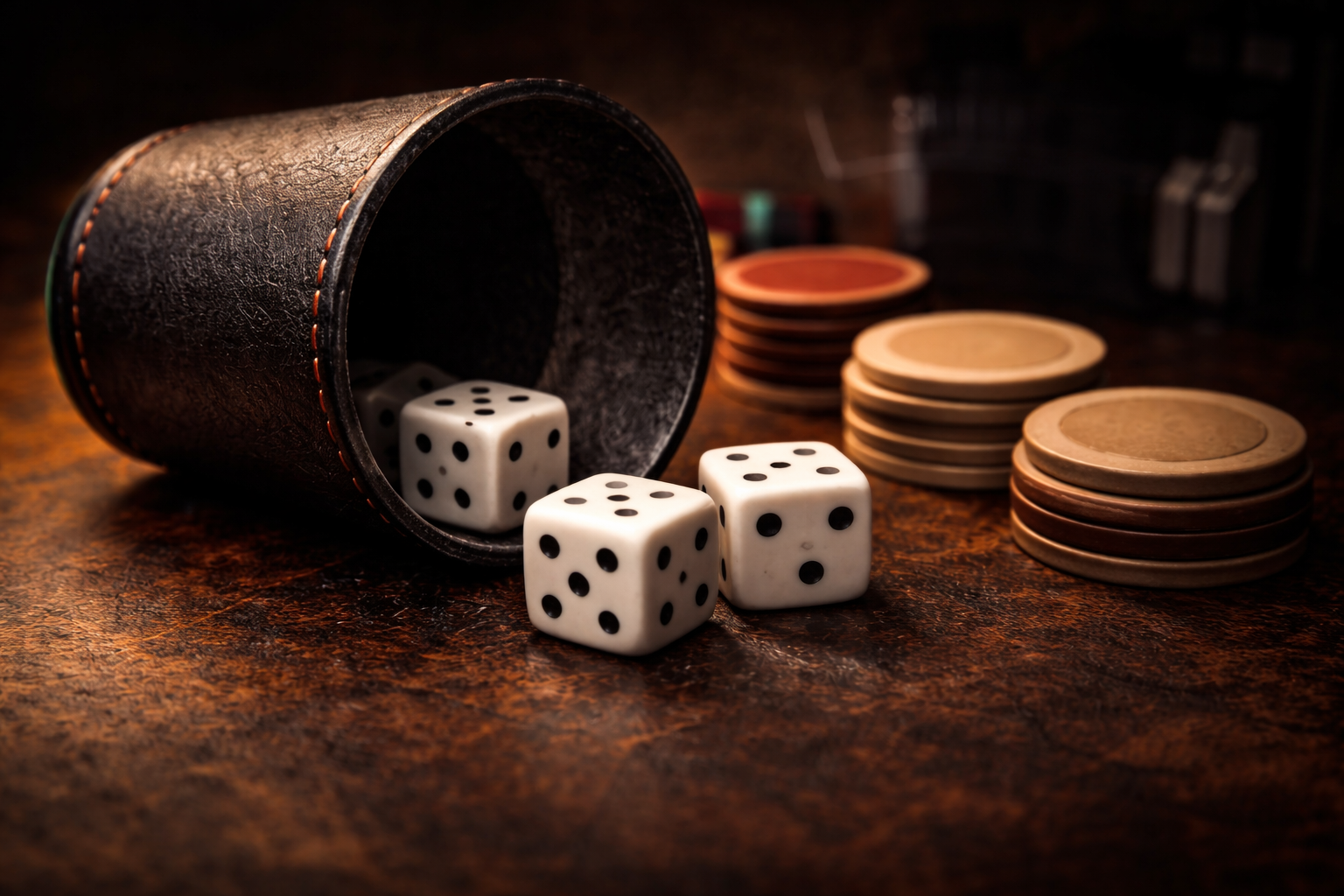 Set aus Becher und Würfeln als Symbol für Produkte